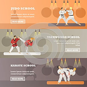 Vector set of horizontal martial arts concept banners, flat style