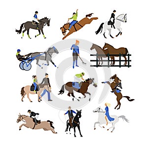 Vector set of horse riders icons, flat design