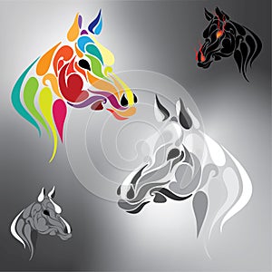 Vector set of horses in different colors