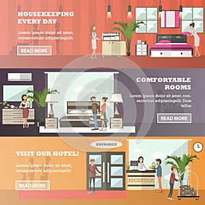 Vector set of hotel horizontal banners in flat style