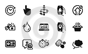 Vector set of Hydroelectricity, Time change and Bell alert icons simple set. Vector