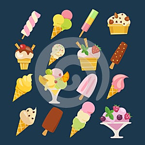 Vector set of Ice Cream and Dessert food icons
