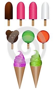 Vector set of ice creams and lolly