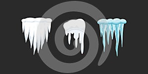 Vector set of icicles in cartoon style. Snow and ice vector frames, snowcap and snowdrift.