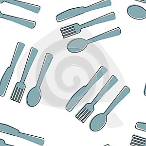 Vector set icon knife, fork, spoon. Cutlery. Table setting cartoon style on seamless pattern on a white background