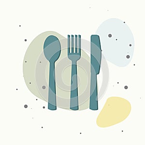 Vector set icon knife, fork, spoon. Cutlery. Table setting on multicolored background. Layers grouped for easy editing