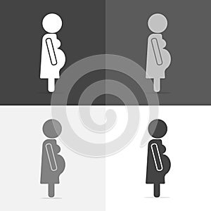 Vector set icon of a pregnant woman. Illustration of a woman awaiting the birth of a child on white-grey-black color