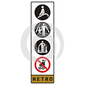 VECTOR. Set of icons. Escalator sign icons on white background. For safe work. For any use. Warns.