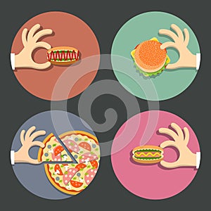 Vector set of icons fast food