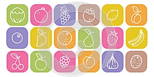 Vector set icons of fruits and berries in flat style. Vector illustrations of fruit and berries