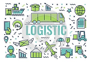 Vector set of icons, infographics on logistics. Vector illustration in flat style