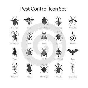 Vector set of icons with insects for pest control business