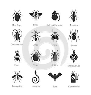 Vector set of icons with insects for pest control company