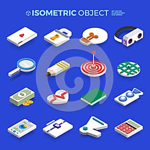 Vector set icons isometric 3d object concept business and techno