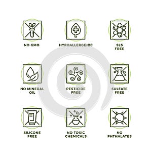 Vector set of icons for natural and organic cosmetic