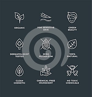 Vector set of icons for natural and organic cosmetic