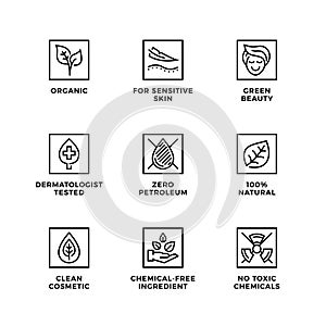 Vector set of icons for natural and organic cosmetic