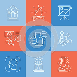 Vector set icons related to types and techniques of mentorship. photo
