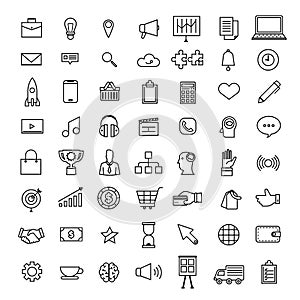 Vector set icons thin line concept business and technology content. Flat design illustration.