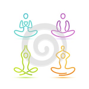 Vector set if 4 figures sitting in a lotus pose
