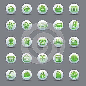 Vector set illustration collection of modern icons in flat design Shopping and e-commerce Isolated in circle