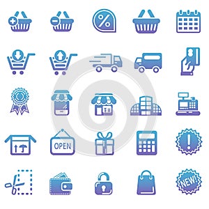 Vector set illustration collection of modern icons in flat design Shopping and e-commerce Isolated web