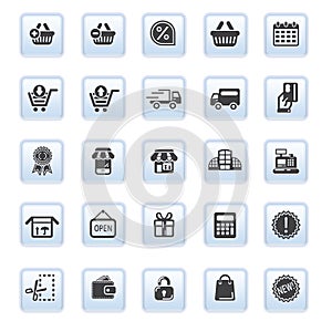 Vector set illustration collection of modern icons in flat design Shopping and e-commerce Isolated web button