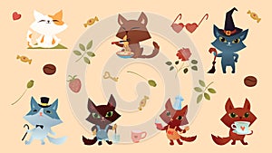 Vector set of illustration with cute cats characters