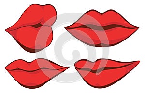Vector set illustration. red female lips