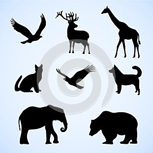 Vector set of illustration with wild and pet animals