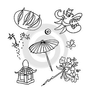 Vector set of illustrations for the Chinese New Year.Collection of images with dragon