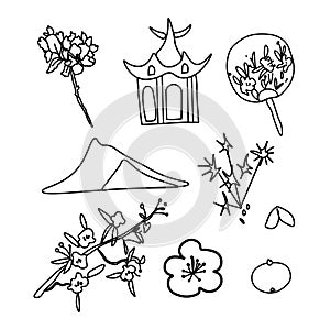 Vector set of illustrations for the Chinese New Year. Collection of images with pagoda