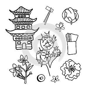 Vector set of illustrations for the Chinese New Year. Collection of images pagoda