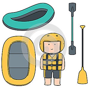 Vector set of inflatable boat rafting