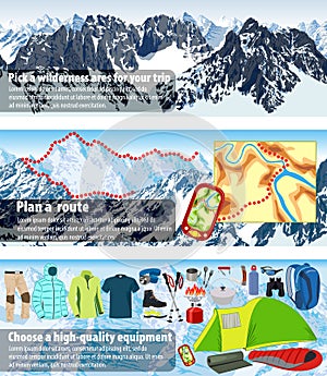 Vector set of infographics banners - How to plan mountaineering trip