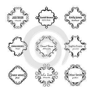 Vector set of ink logo frame isolated on white