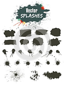 Vector Set of Ink Splashes . Grunge Ink Blots . Ink Blots Splash Collection .