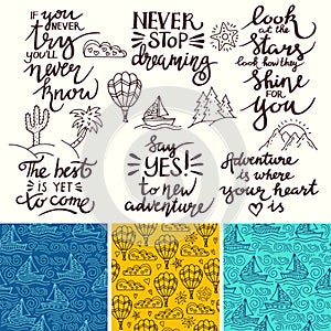 Vector set of inspirational quotes. Thematic phrases.