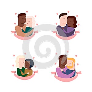 Vector set of interracial couples, heterosexual and homosexual