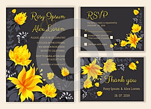 Vector set of invitation cards with flowers elements Wedding col