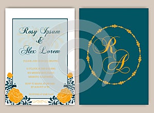 Vector set of invitation cards with flowers elements Wedding col