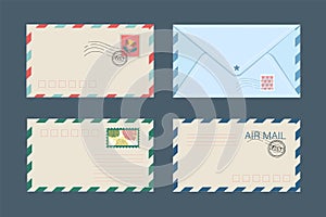 Vector set of isolated postal envelopes