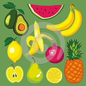 Vector set with isolated tropical exotic fruits