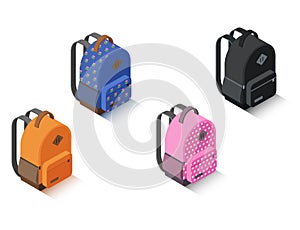 Vector set isometric backpack different color photo