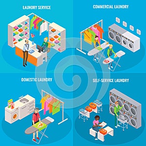Vector set of isometric laundry concepts