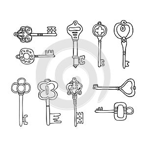 Vector Set of Keys Icons. Modern and Antique Keys. Types of Keys