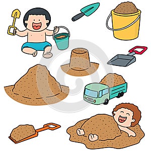 Vector set of kid playing sand