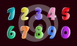 Vector set for kids figures in cartoon style. Bubble baby fonts for the child, hand draw colorful numbers.