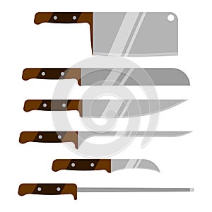 Vector set of kitchen knives. Kitchen utensils. Knife. Isolated on white background.