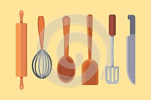 Vector Set Kitchen Utensils. cooking tools flat style. cook equipment isolated objects